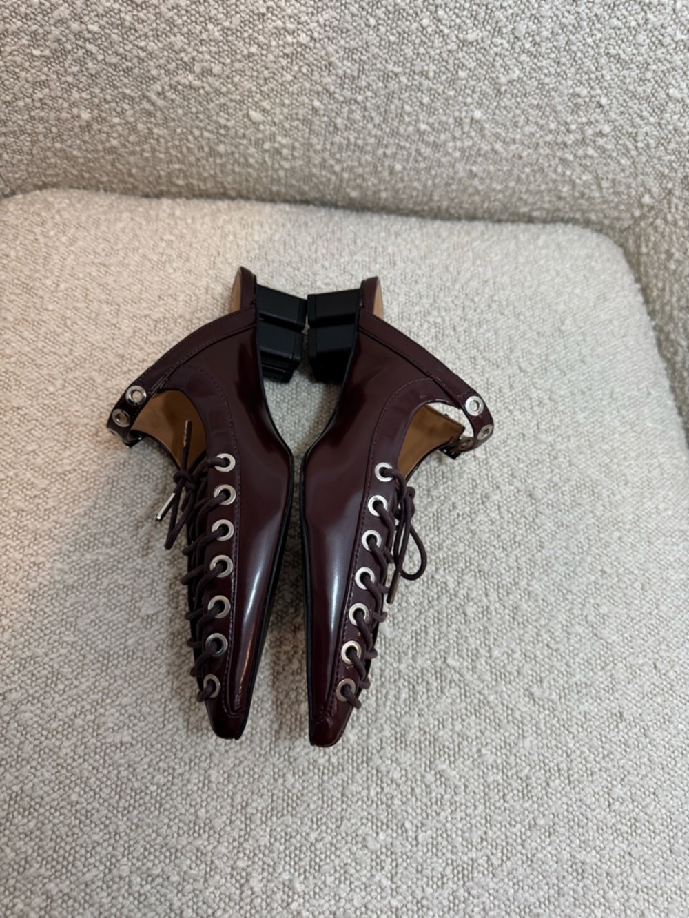 GANNI Burgundy Eyelets 35 lace-up mules - Picture 8 of 12